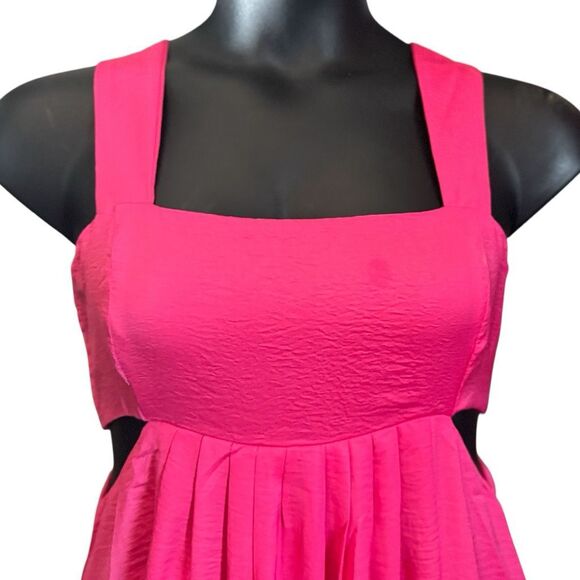 Hot Pink Mini Dress Pocket Washed Satin Cutout Skirt Bandeau | Davi & Dani - Picture 11 of 16